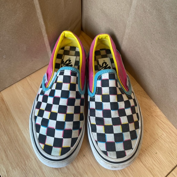 Vans Shoes - Vans Asher Multicolored Checkerboard Slip on Vans